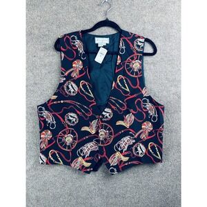 Spenser Jeremy Vest Men's XL Black Geometric Silk Single-Breasted